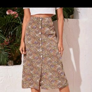 Midi Floral Skirt New Medium Tan